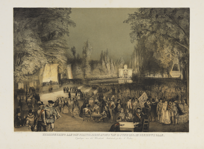 29105 Afbeelding van de bijeenkomst in de Nieuwe Baan te Utrecht in de avond van 19 juni 1855, twee dagen na de ...